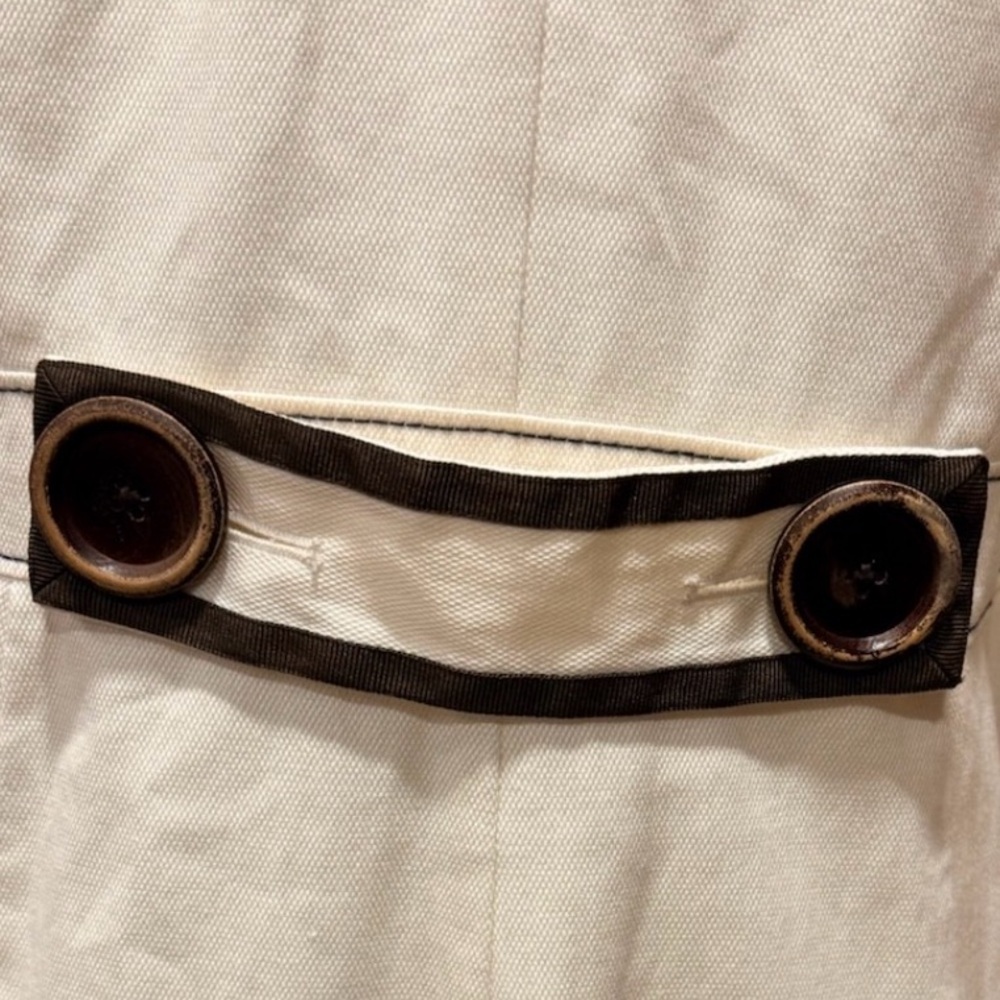 Boden Agar Trench Coat Cream Navy Contrast Trim Wood Buttons Size 10 - Picture 7 of 11